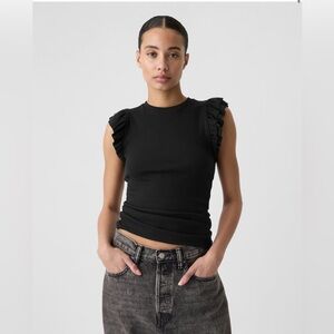 Gap Ribbed Flutter Sleeve Top Black Size Small